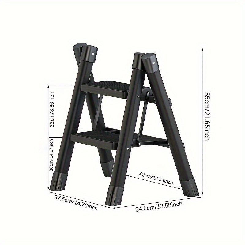 Folding Telescopic Two Step Ladder Stool Lightweight Functional Herringbone