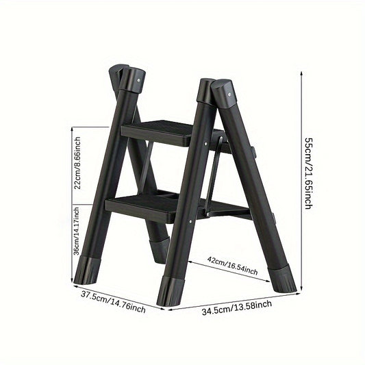 Folding Telescopic Two Step Ladder Stool Lightweight Functional Herringbone