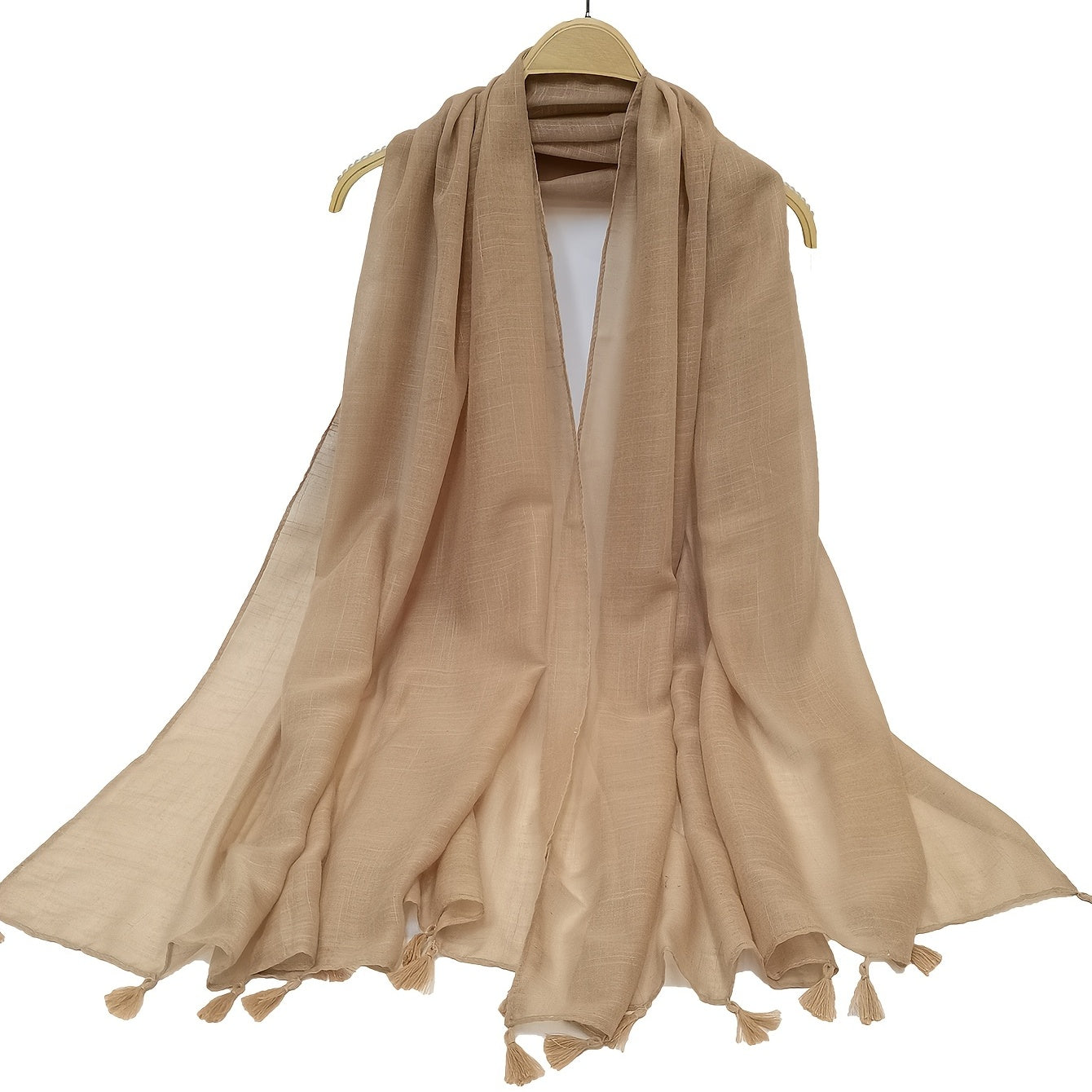 Beige Tassel Casual Shawl Windproof Sunscreen Beach Towel