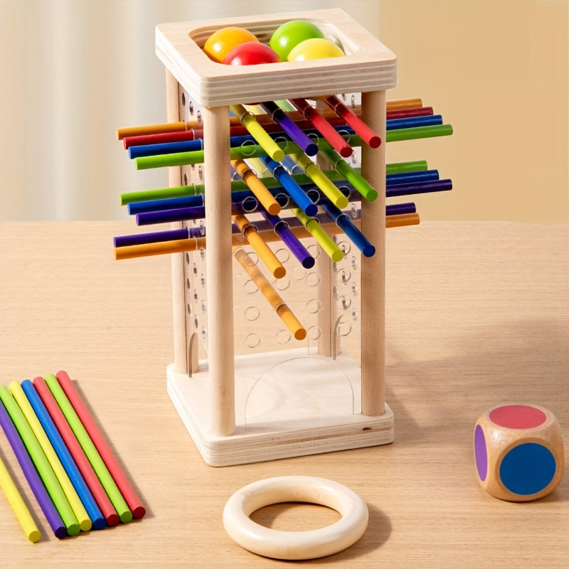 Wood Shape Sorting Dice Game with 12 Multicolor Sticks