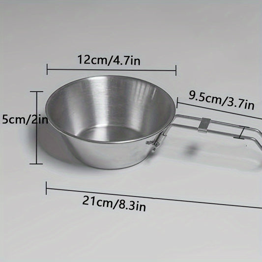 300ml Portable Stainless Steel Bowl for Camping with Foldable Handle