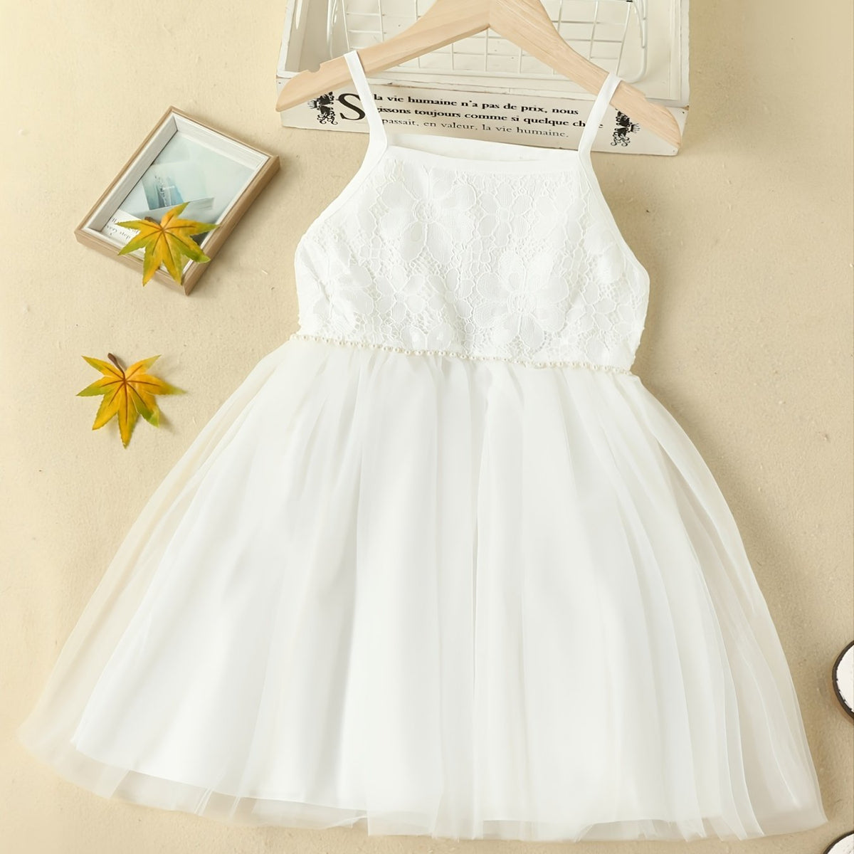Girls' Solid Lace Patchwork Mesh Dress