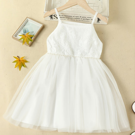 Girls' Solid Lace Patchwork Mesh Dress