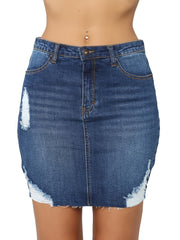 Slim Fit Ripped Holes Denim Mini Skirt