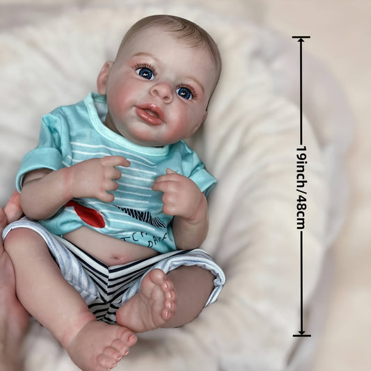 19" Detailed Baby Boy Reborn Doll Full Body Vinyl Painted Hair