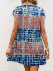  Tie Dye Cap Sleeve Round Neck Mini Dress