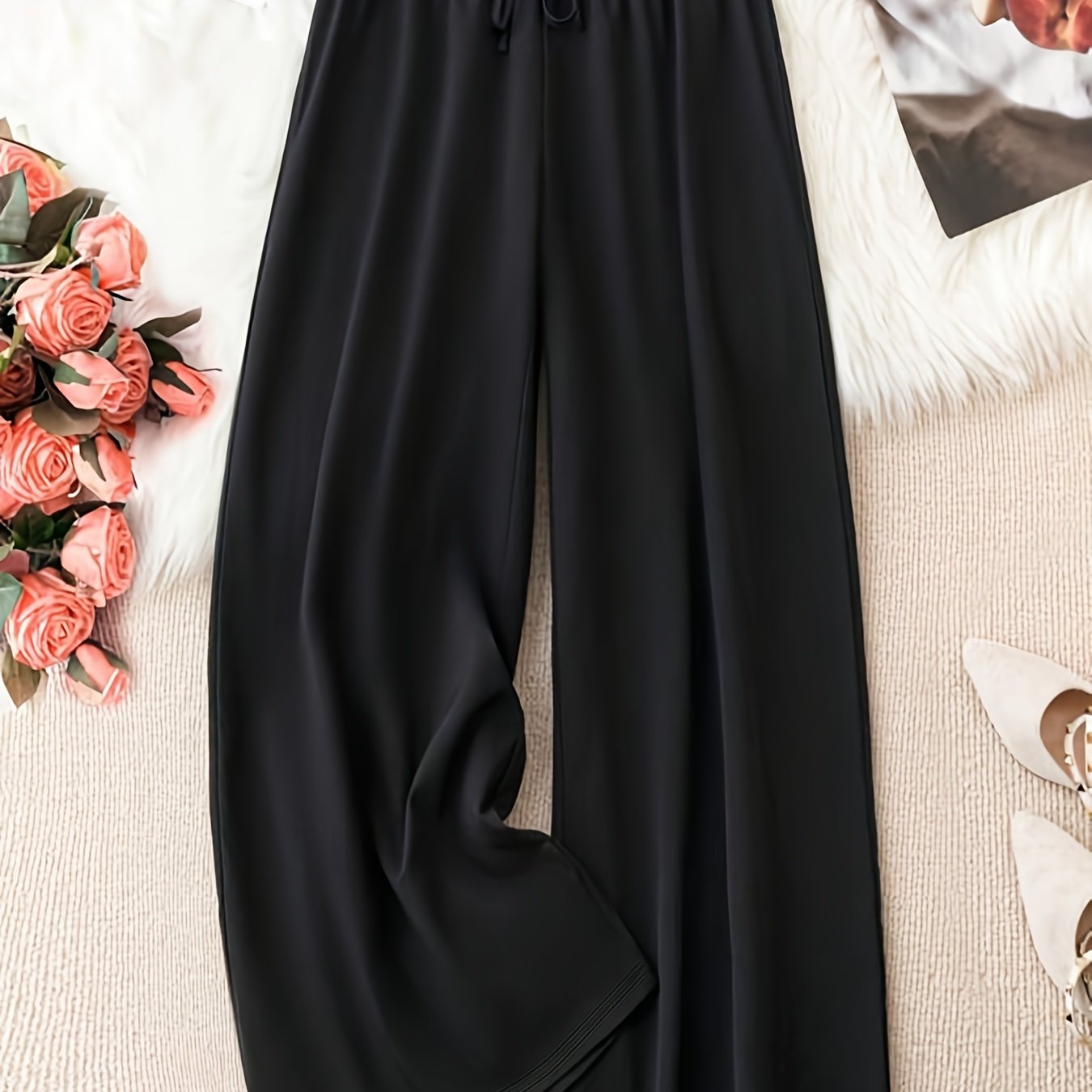  Drawstring Wide Leg Trousers, Loose Fit