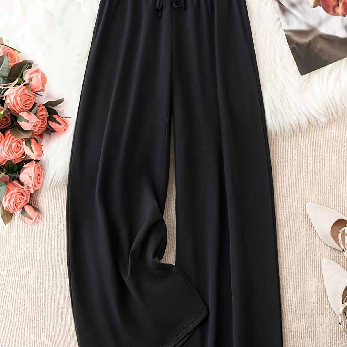  Drawstring Wide Leg Trousers, Loose Fit