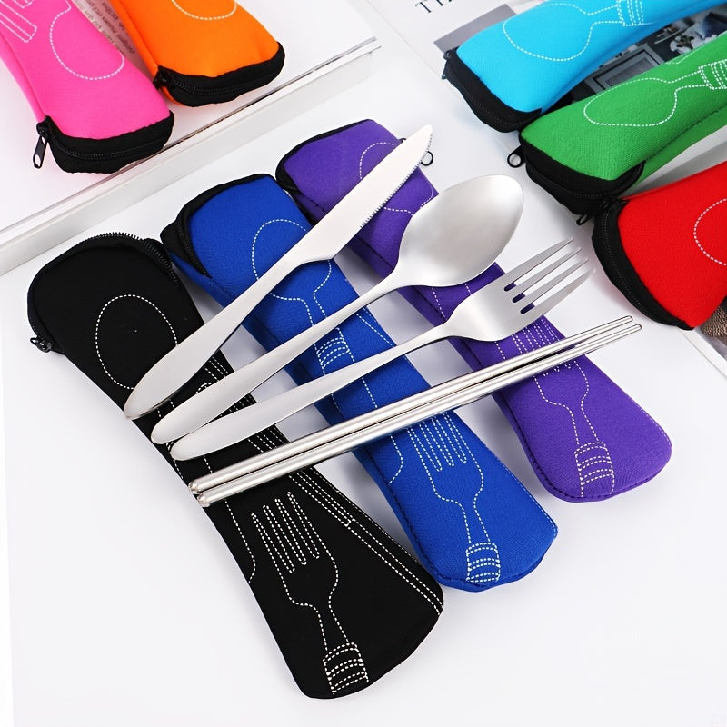 4pcs Stainless Steel Tableware Set Pointed Handle for Outdoor Travel Student