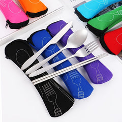 4pcs Stainless Steel Tableware Set Pointed Handle for Outdoor Travel Student