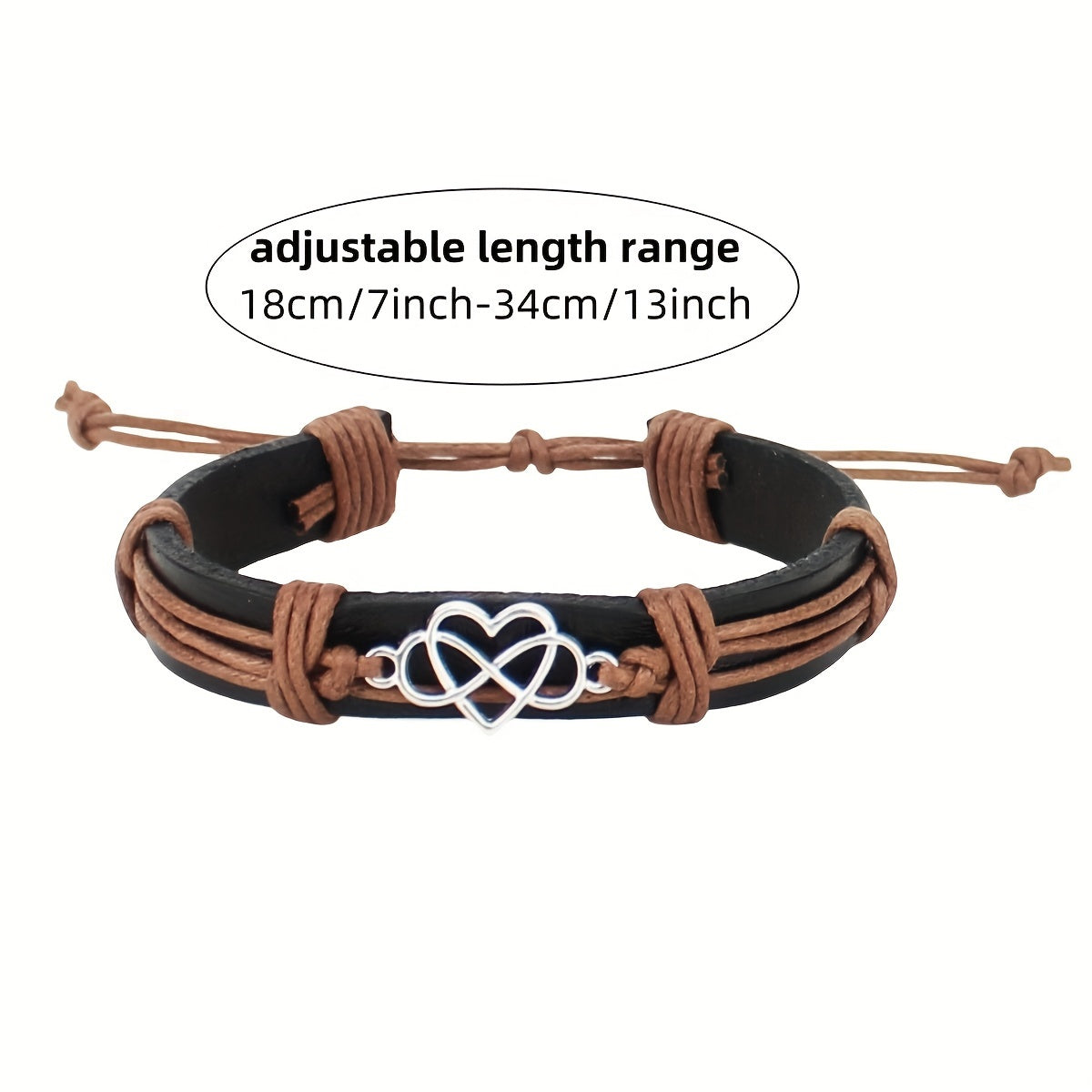 Adjustable Leather Braided Couples Bracelet Set - 2pcs Heart Shaped