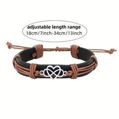 Adjustable Leather Braided Couples Bracelet Set - 2pcs Heart Shaped