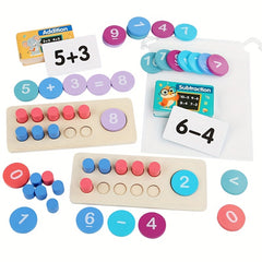 Wooden 10 Grid Math Toy with Colorful Buttons