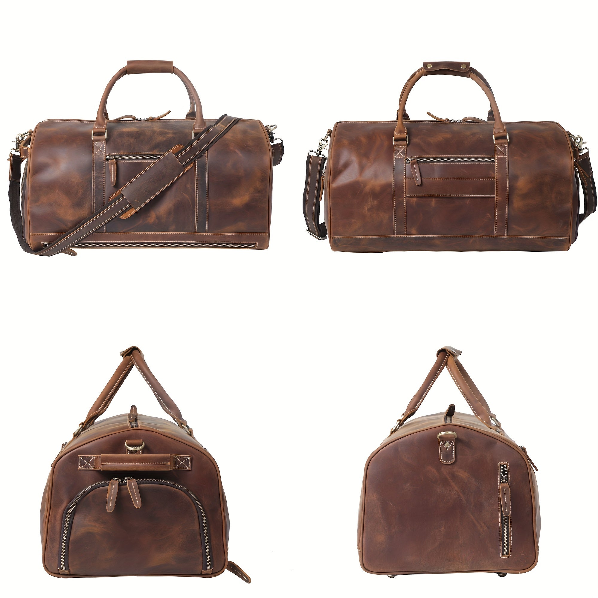 Large Capacity Leather Travel Duffel Bag Crazy Horse Leather Weekender For Men