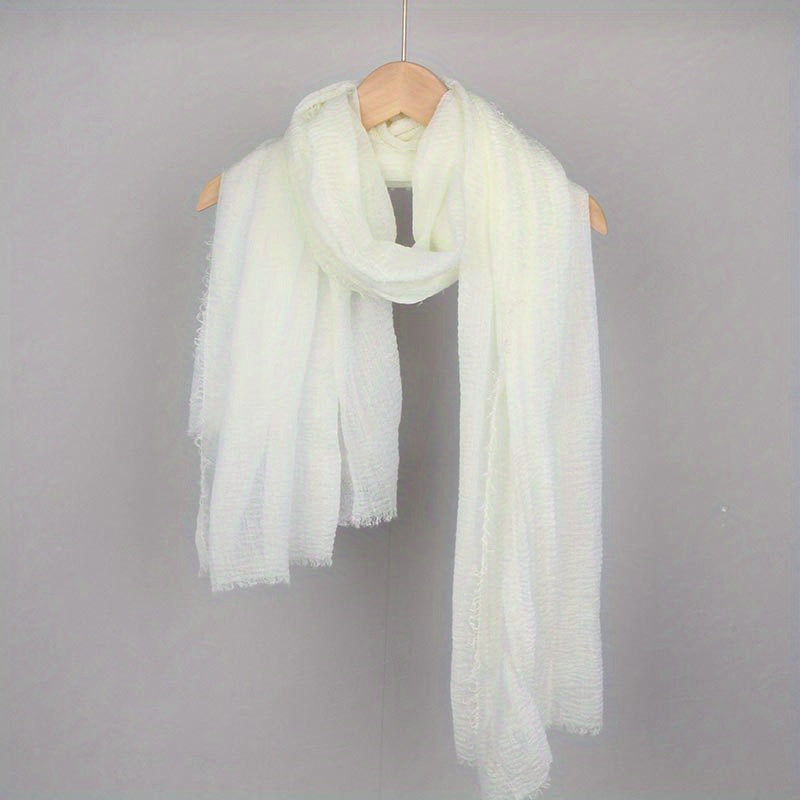 Frayed Edge Casual Scarf Hijab Solid Crinkle Shawl Turban Sunscreen Headscarf