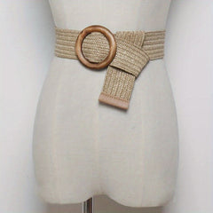Bohemian Vintage Straw Belt with Round Buckle