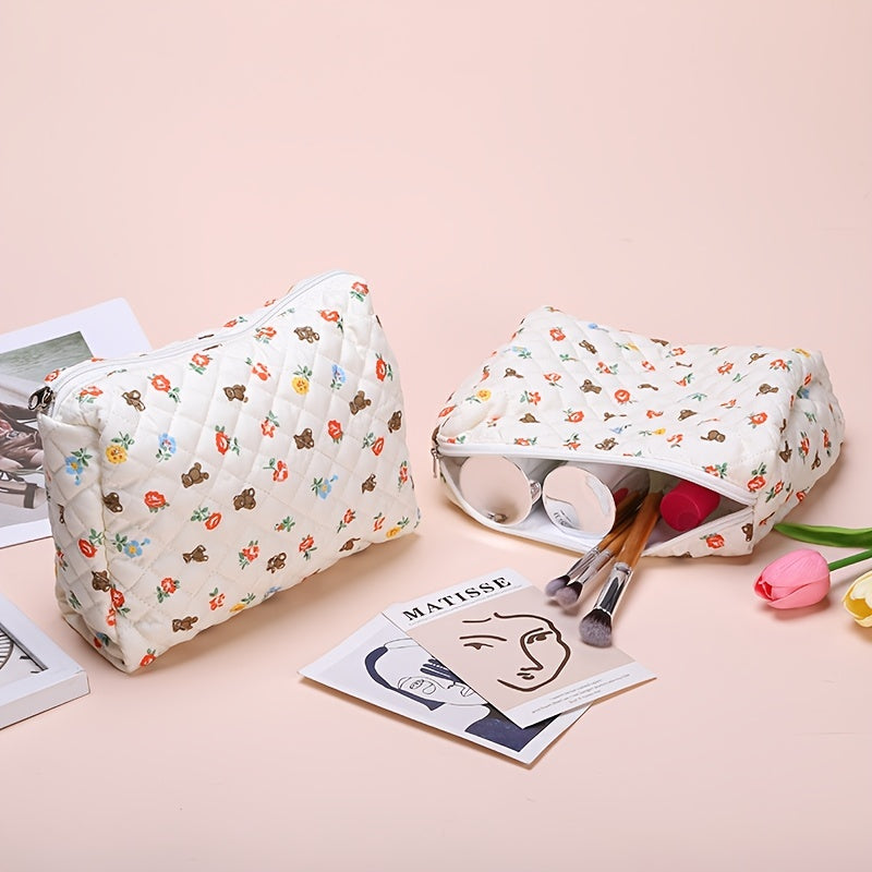 Bear Flower Makeup Bag Travel Toiletry Organizer