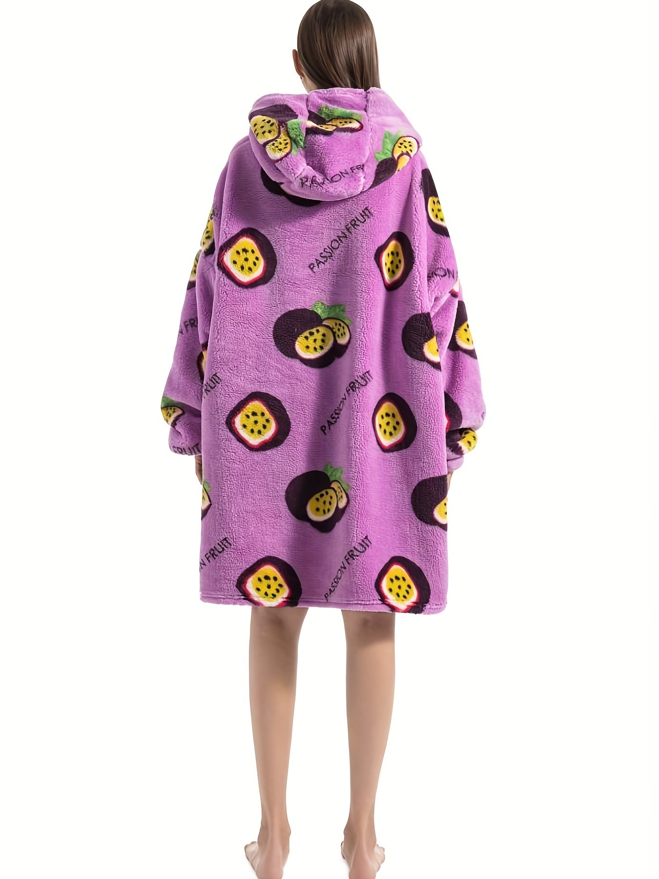  Avocado Pattern Sherpa Fleece Hooded Blanket Women's Nightgown