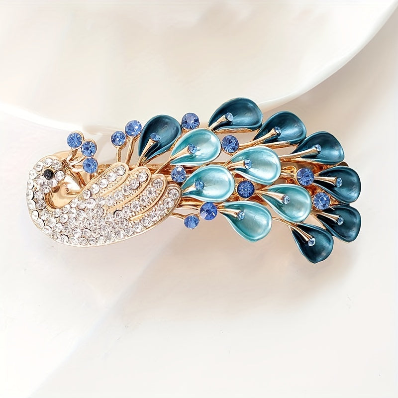 Peacock Shape Hair Clip Rhinestone Multicolor French Barrette Hair Accessories