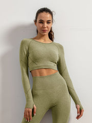 Women's Long Sleeve Crop Top Moisture Wicking Sports Shirt