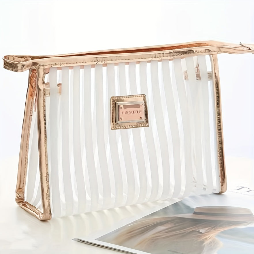 Waterproof PVC Striped Cosmetic Bag Travel Toiletry Pouch