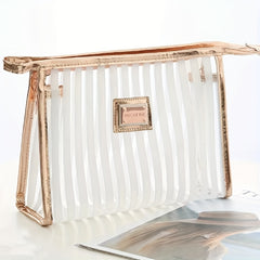 Waterproof PVC Striped Cosmetic Bag Travel Toiletry Pouch