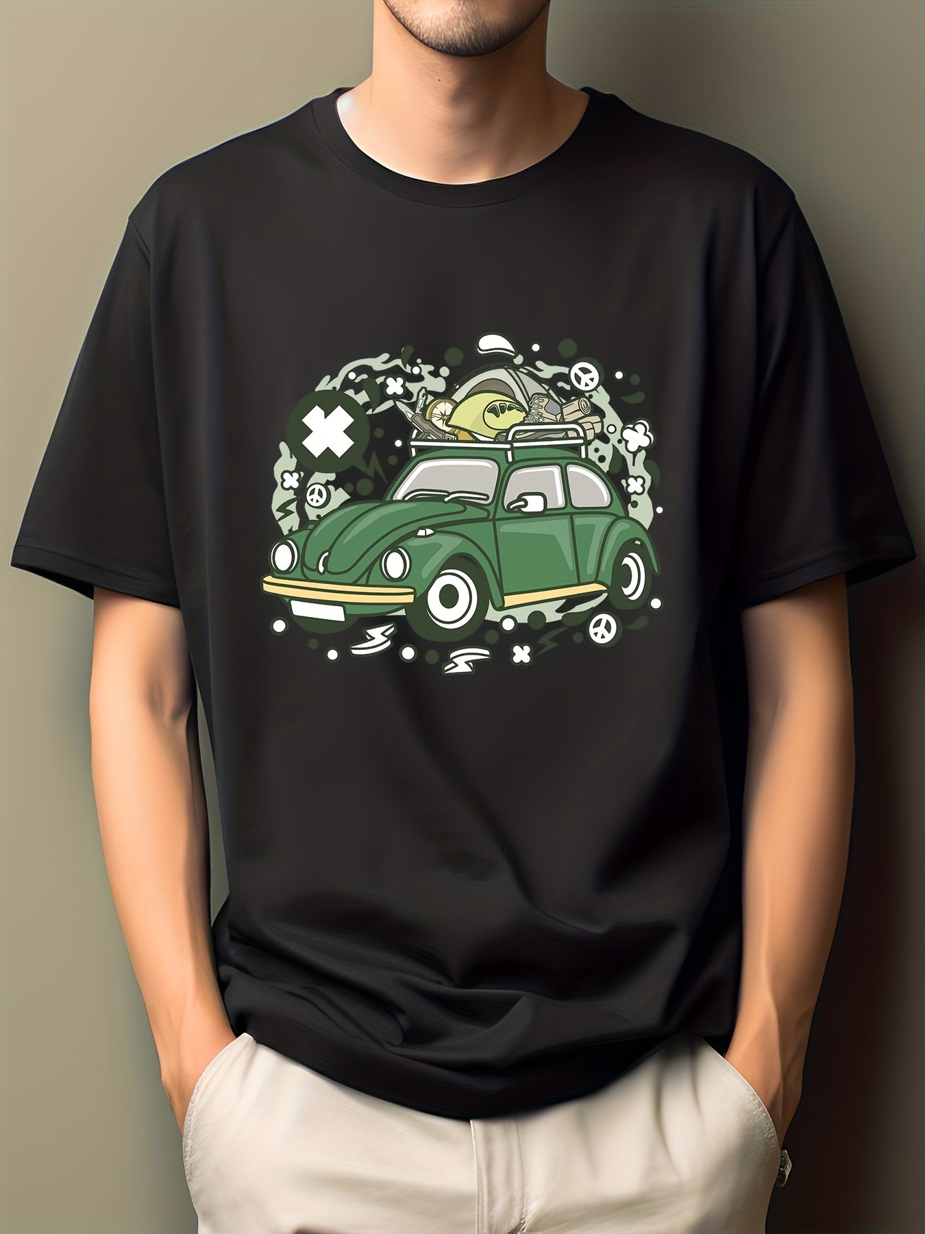 Men's Cartoon Print Hip Pop Tee - Short Sleeve Crew Neck T-shirt
