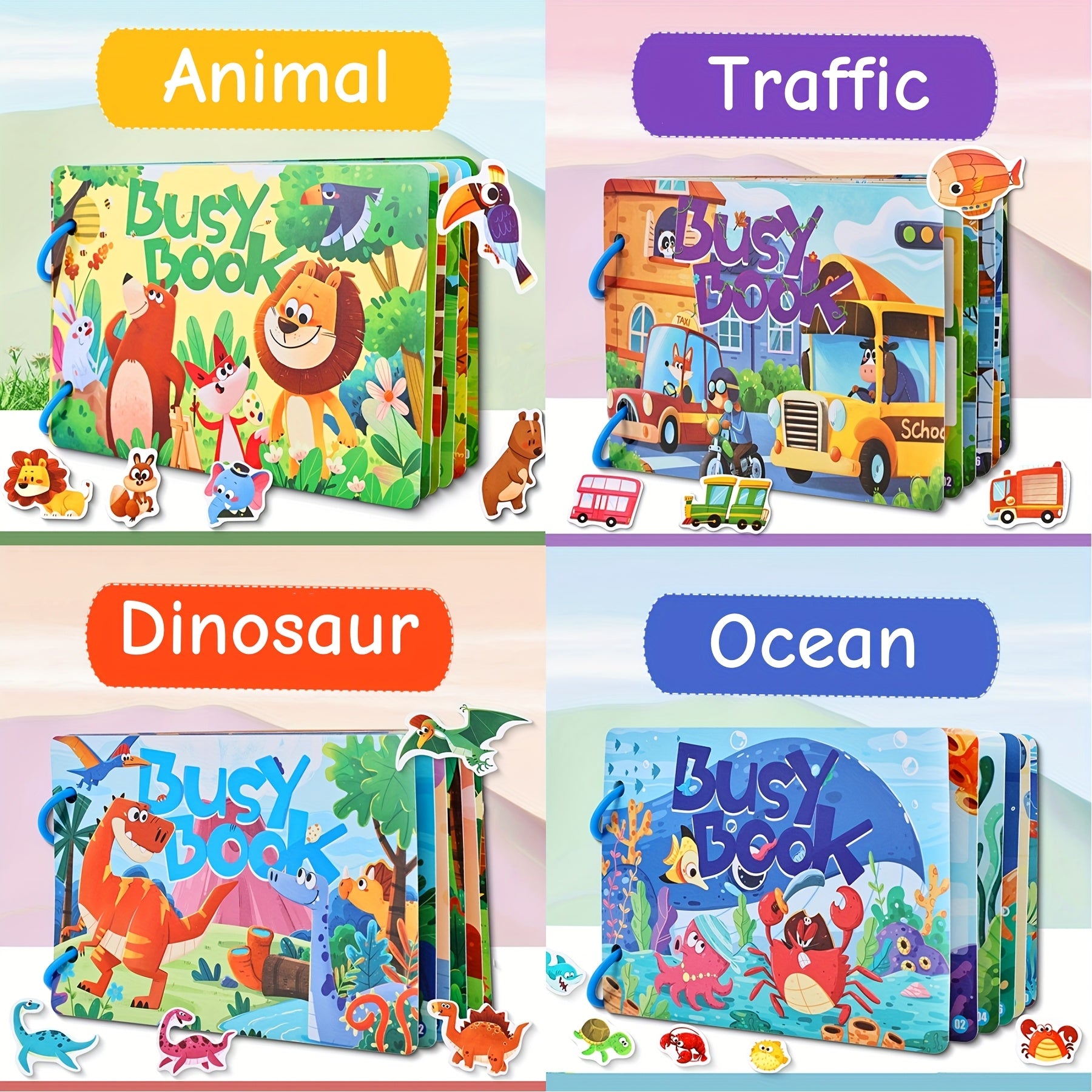 Busy Book Toy with Reusable Stickers - Learning Toy for Ages 3