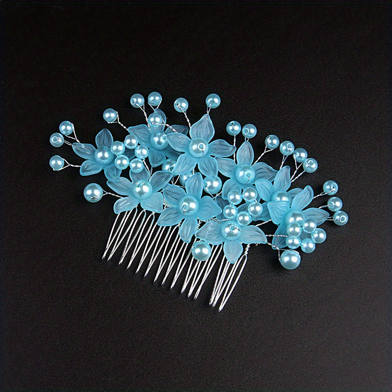 Crystal Flower Hair Comb Wedding Bridal Hair Comb Faux Pearl Flower Insert Comb