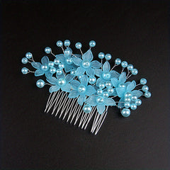 Crystal Flower Hair Comb Wedding Bridal Hair Comb Faux Pearl Flower Insert Comb