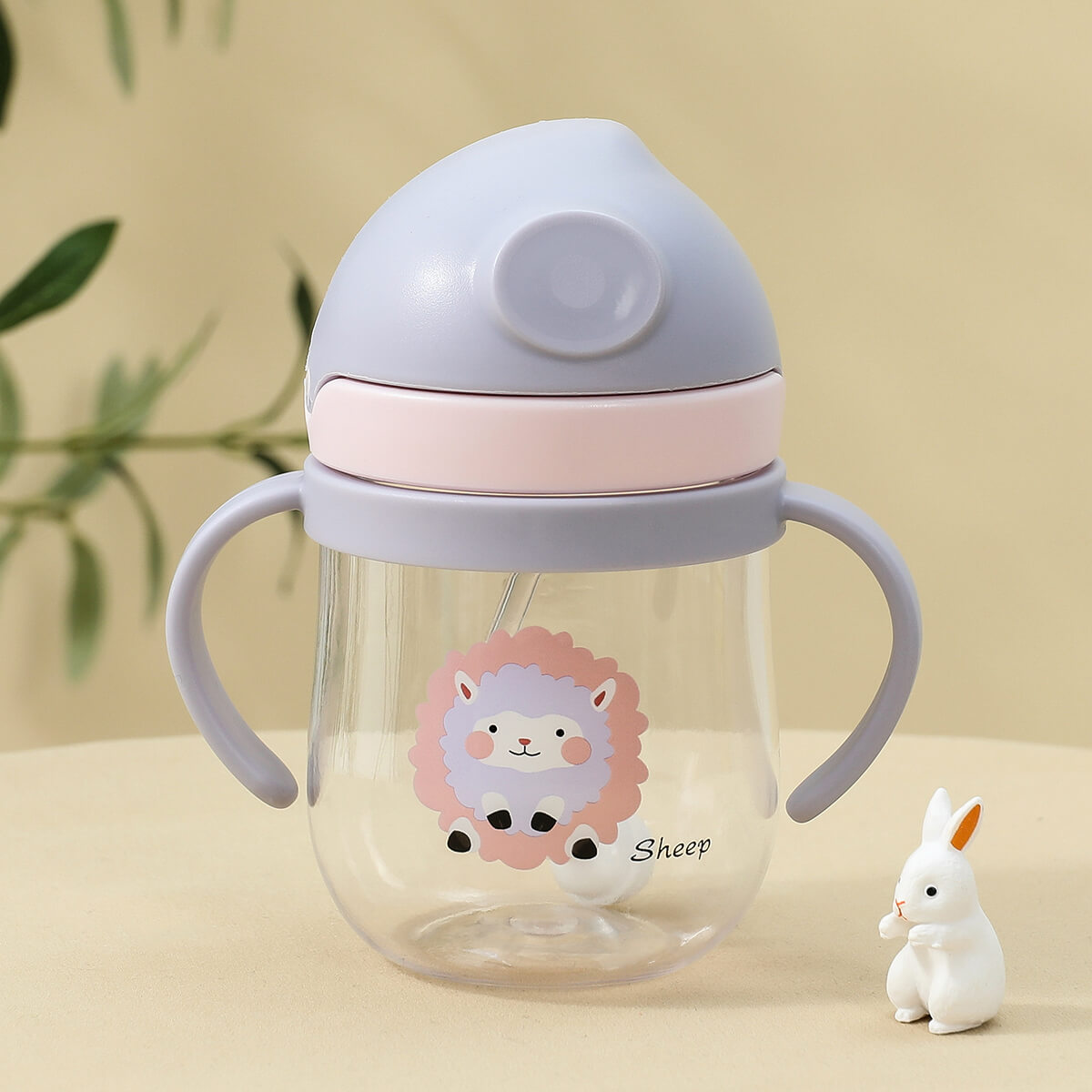 Cute Animal Printed Baby Bottle with Straw Cover