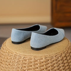 Women's Solid Denim Point Toe Flat Shoes