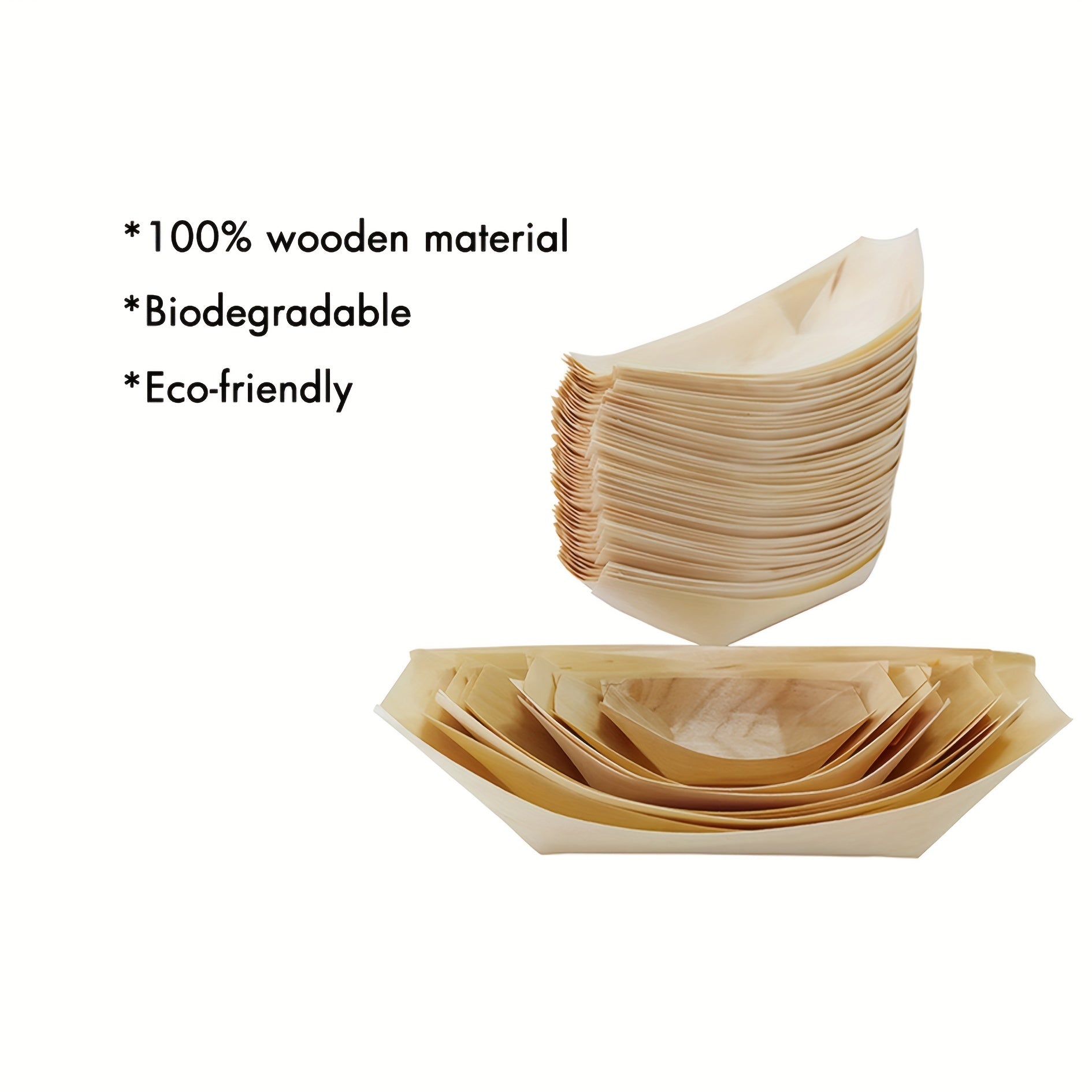 50pcs Compostable Biodegradable Wood Boat Plates for Parties