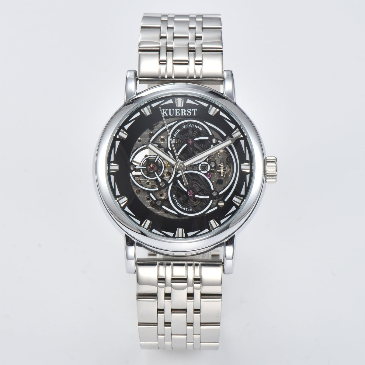 KUERST Men's Steel Strap Mechanical Watch Luminous Dial Creative Wristwatch
