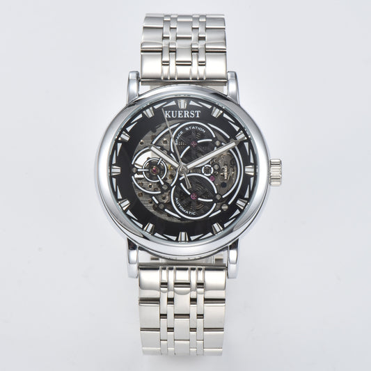 KUERST Men's Steel Strap Mechanical Watch Luminous Dial Creative Wristwatch