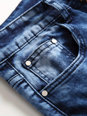 Men's Slim Fit Biker Jeans Stretch Distressed Denim