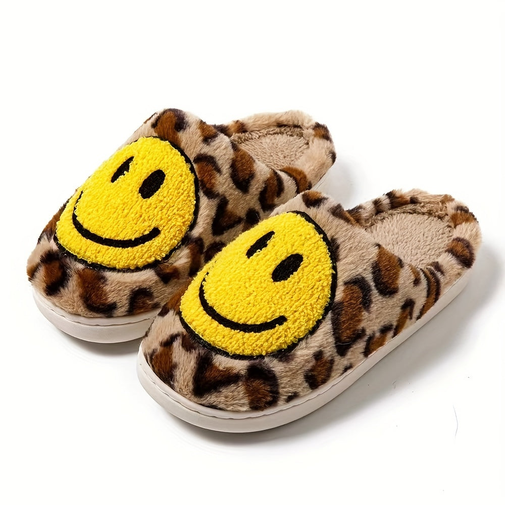 Women's Fuzzy Closed Toe Smile Slippers