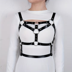 Rivet Chain Ring Linked Harness Belt Cage Bra Gothic PU Leather Belt