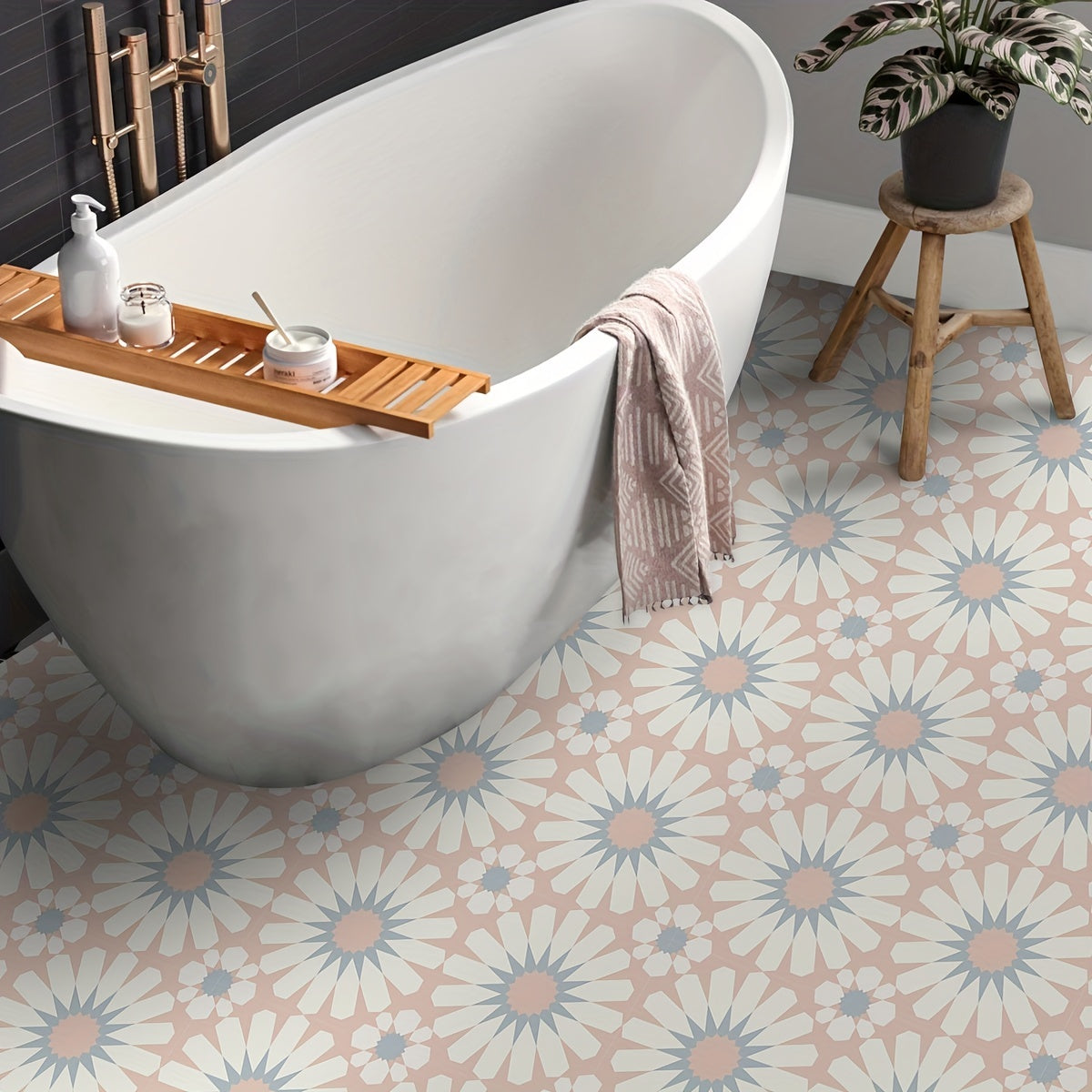 Bohemian Floor Stickers Waterproof Flower Tile Stickers