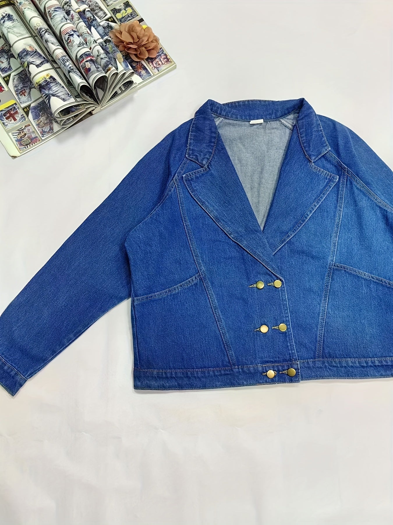  Denim Top Women's Solid Button Up Long Sleeve Collar Coat