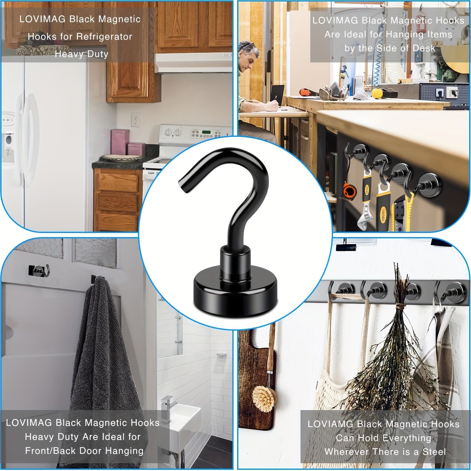 6pcs Magnetic Hooks 22Lbs Heavy Duty Epoxy Coating Office Kitchen Garage