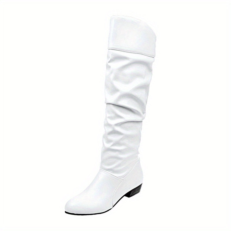Women's Slouchy Mid Calf Boots Low Heeled Pull On Boots