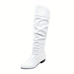 Women's Slouchy Mid Calf Boots Low Heeled Pull On Boots