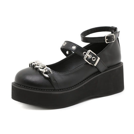 Y2K Chain Decor Mary Janes Buckle Strap Non Slip Shoes