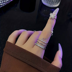 Butterfly Chain Open Ring Rhinestone Jewelry Y2K