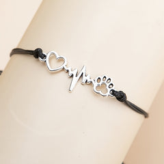 Dog Paw & Love Heart Bracelet Adjustable Rope Hand Jewelry
