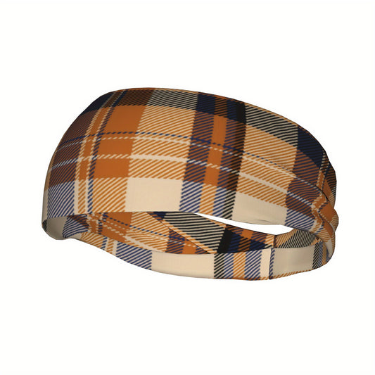 Vintage Plaid Headband Stylish Orange Elastic Fit for Sport & Casual