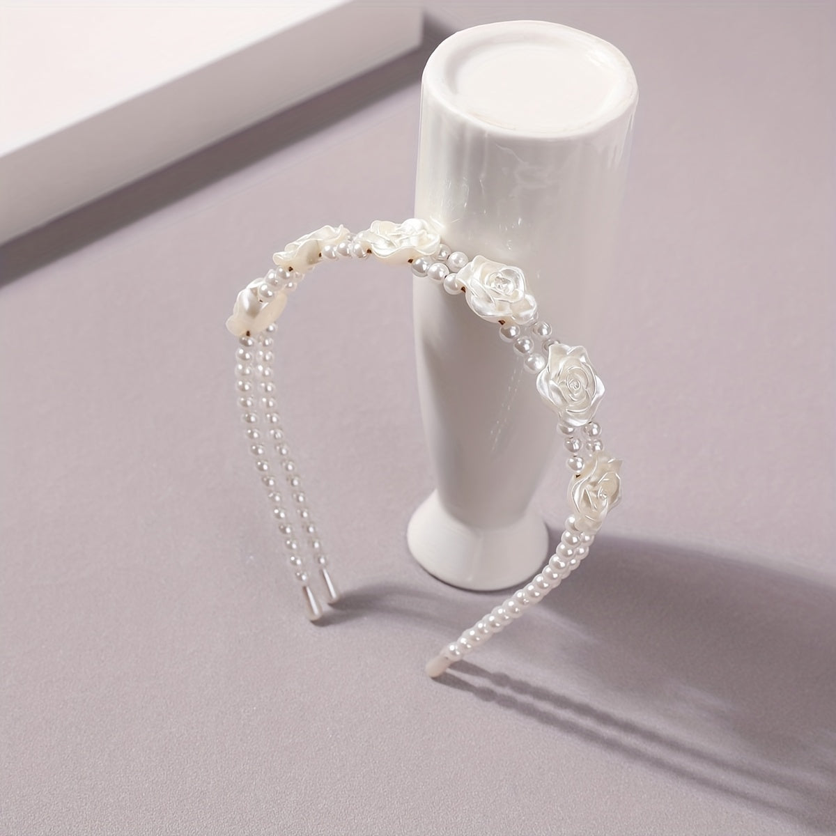 Flower Faux Pearl Headband 2-Layered Hair Band for Women Girls
