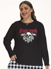  Gothic Bat Skull & Spider Web Print Long Sleeve Pajama Top