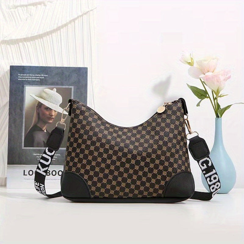 Geometric Pattern Shoulder Bag Zipper Crossbody Portable Storage